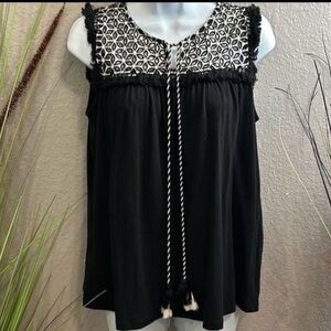 LOFT small Black Sleeveless Top with Embroidered Detail